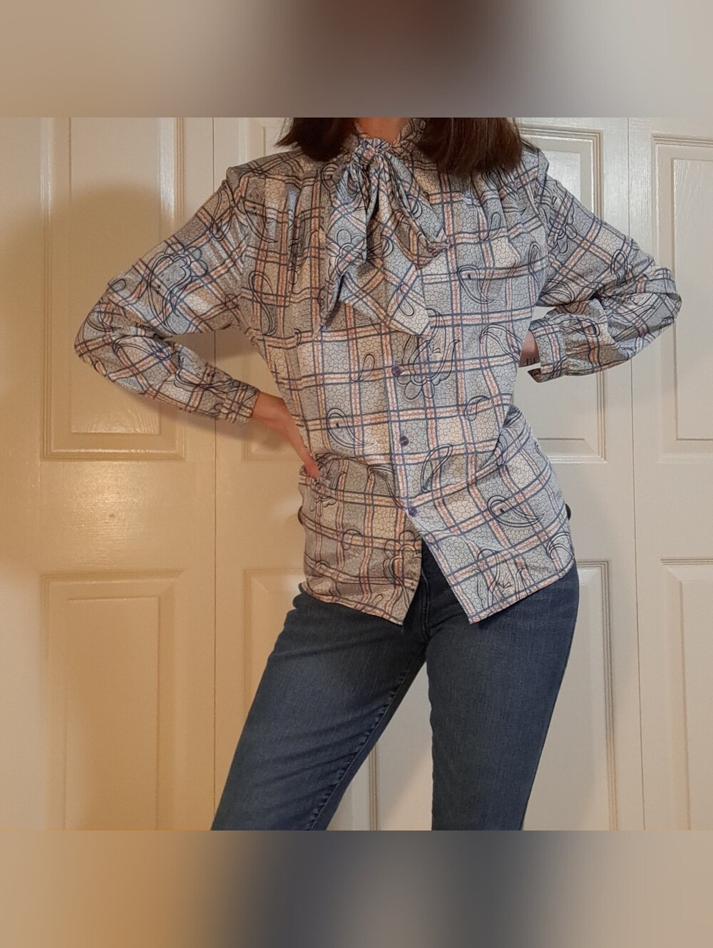 Vintage 70s/80s Button Up Secretary Blouse By Pykettes